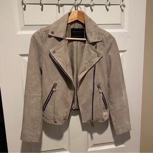 All Saints Women’s Grey Suede Biker Jacket Size 00 NWT